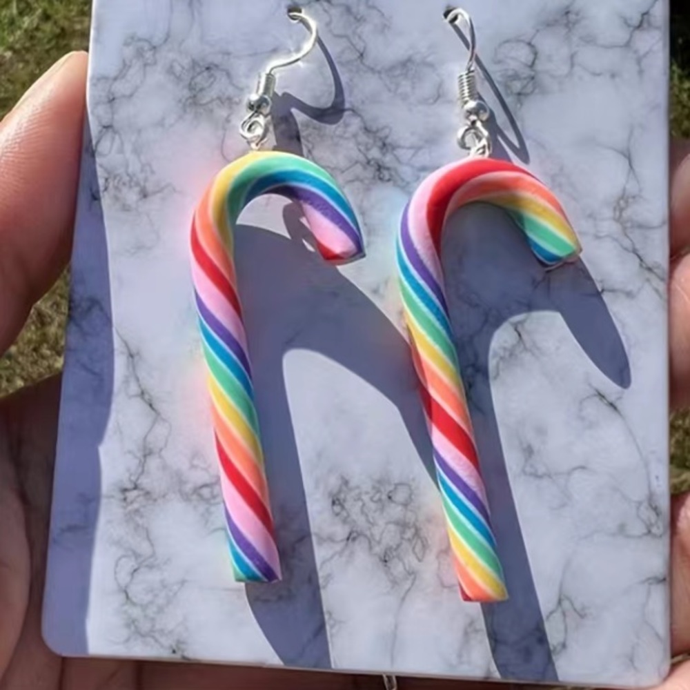Multi Color Candy Cane Earrings - Picture 3 of 6